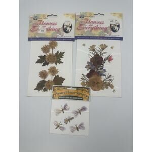 Lot of 3 Vintage Pressed Flower Stickers Sweet Gallery Real Dried Floral Decals